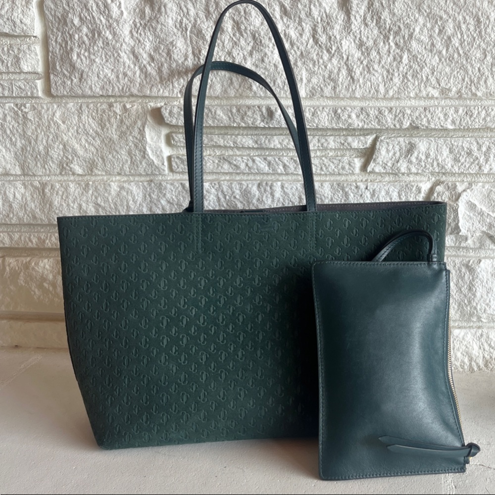 Jimmy Choo Dark Green Tote with Pouch - Picture 3 of 6